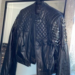 BCBG Maxazaria Black Studded Leather Jacket